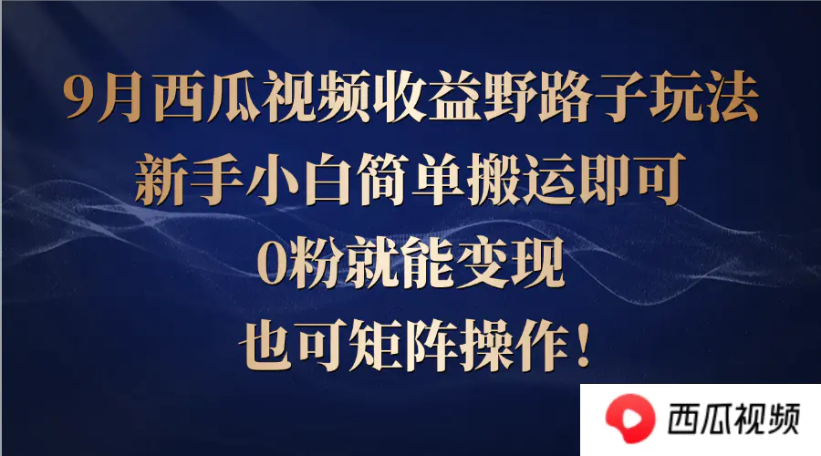 【2024.9.27】西瓜视频收益野路子玩法，新手小白简单搬运即可，0粉就能变现，也可矩阵-小鲸副业资源库