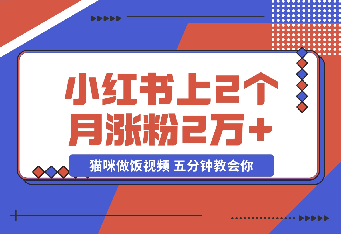 【2024.11.21】小红书上2个月涨粉2万+ 的猫咪做饭视频 五分钟教会你-小鲸副业资源库