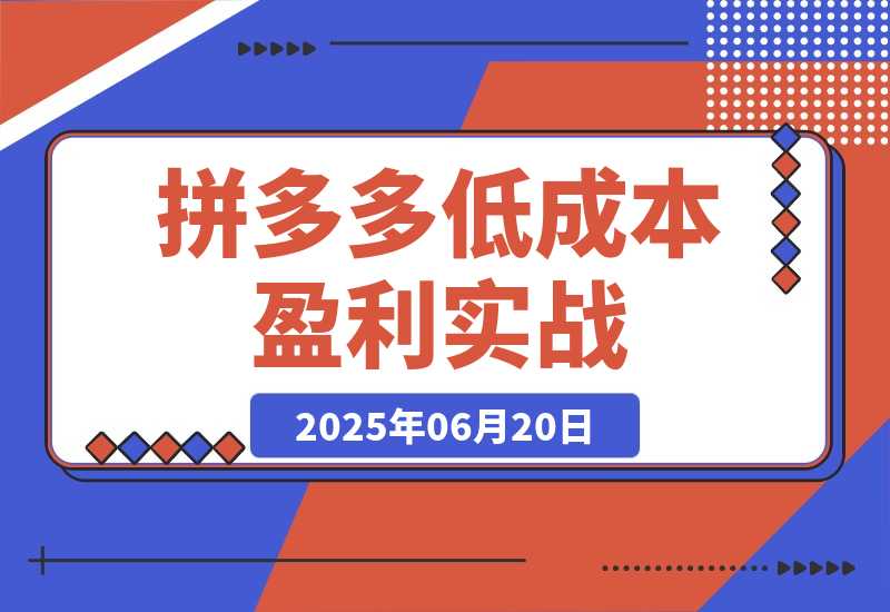 【2025.6.19】拼多多低成本盈利实战，类目选择与定价策略，高权重产品上架实操-小鲸副业资源库